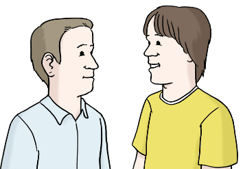 Das Clipart zeigt zwei Menschen, die sich miteinander unterhalten.