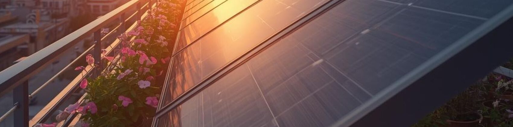 Balkonkraftwerk mit Brüstung und Blumen - KI-generiert