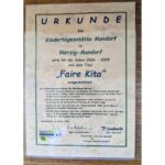 Urkunde der Kita Mondorf als Faire Kita